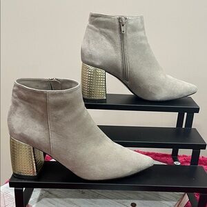 Elegant Beige Ankle Boots with Gold Heel